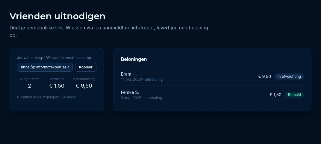 De pagina Vrienden uitnodigen met beloningen