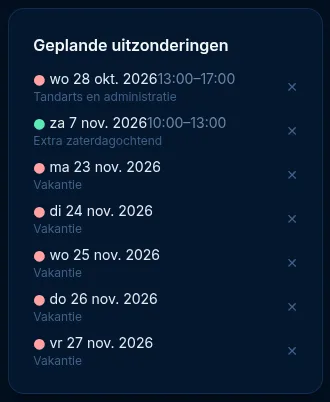 Lijst met geplande uitzonderingen