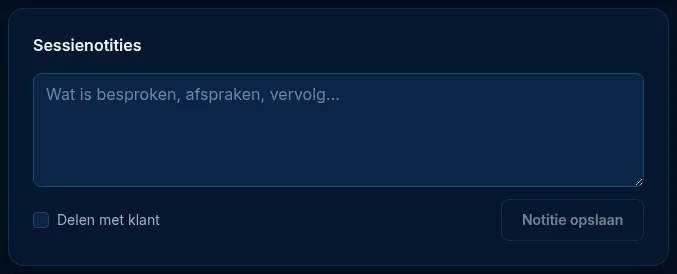 Het blok Sessienotities met de optie Delen met klant