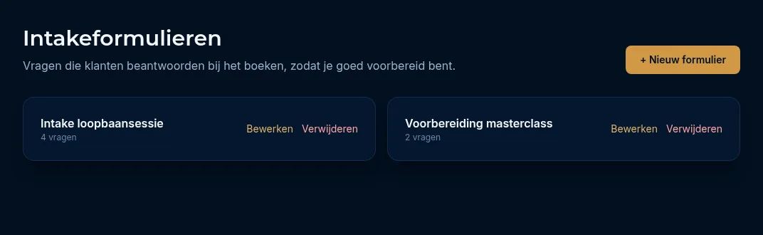 Overzicht van intakeformulieren