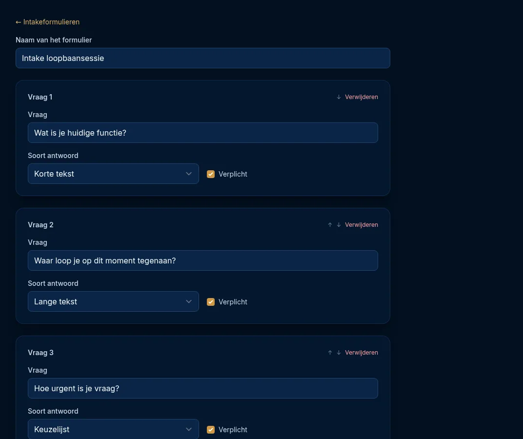 Het formulier bewerken met de vragen