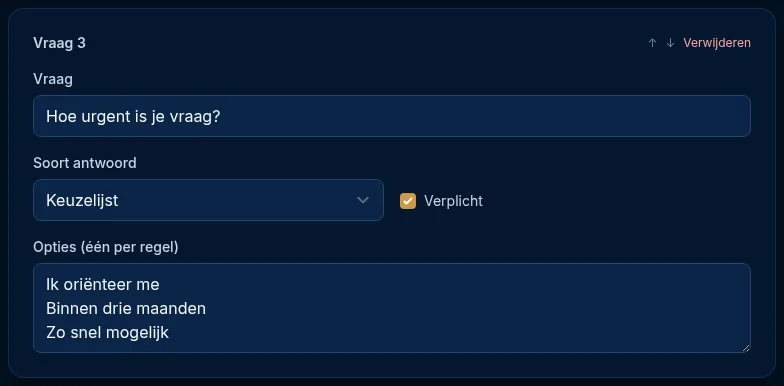 Een vraag van de soort Keuzelijst met opties