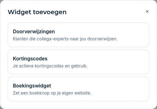 Het venster Widget toevoegen met de verborgen widgets