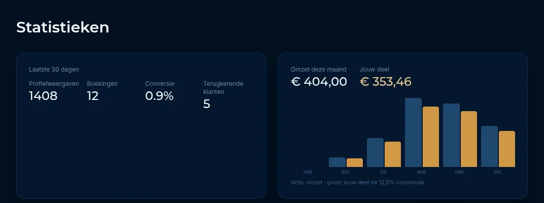 De pagina Statistieken met kerncijfers en omzet