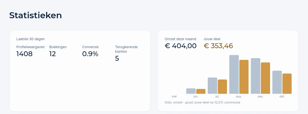 De pagina Statistieken met kerncijfers en omzet