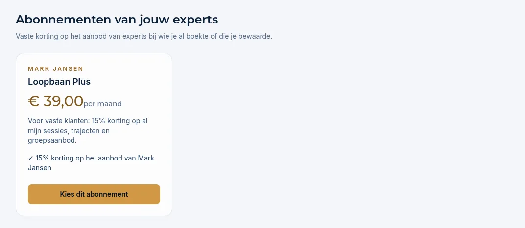 Het blok Abonnementen van jouw experts met een abonnement van Mark Jansen