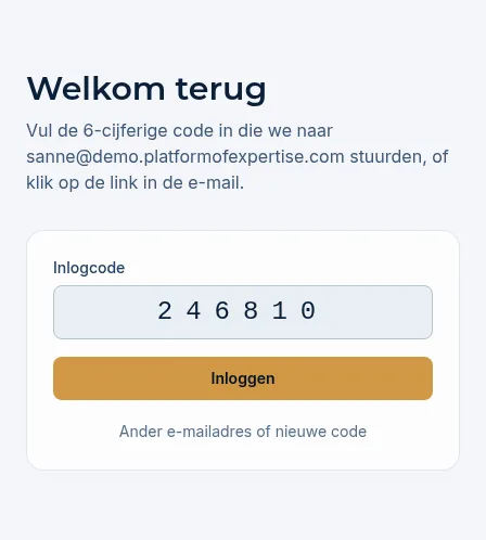 Het veld Inlogcode met de zes cijfers en de knop Inloggen