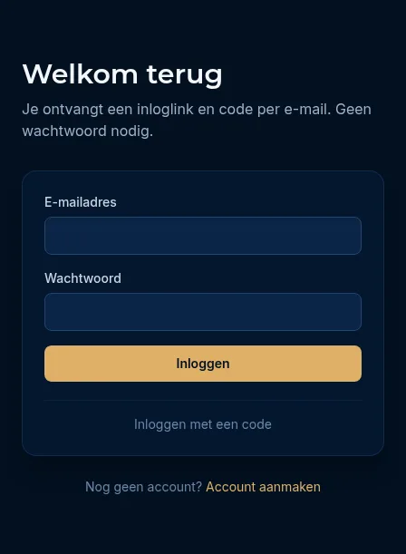 Het inlogformulier met e-mailadres en wachtwoord